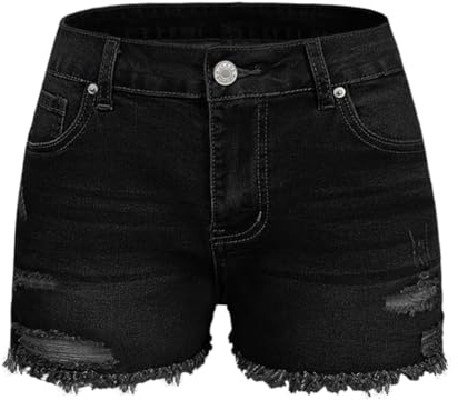 BIUDI FOX Women's High Waist Ripped Jean Shorts Stretch Skinny Destroyed Denim Shorts for Women Black L