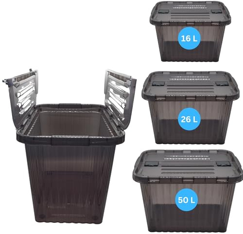 HLKauf Aufbewahrungsboxen mit Deckel 3er Set aus 50L, 26L & 16L Plastik Boxen Stapelboxen mit Klappdeckel Lebensmittelecht Haushalt Block