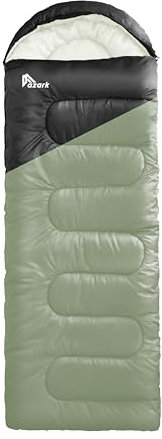 azark Premium Lightweight Sleeping Bag for Adults & Kids, 400 GSM, 4 Season Waterproof Sleeping Bag, Comfortable & Portable, Machine Washable, Camping & Hiking Essential (Black/Green)