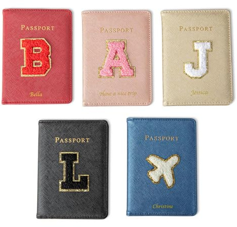Housse de Passeport Personnalisée avec Nom et Initiales Rose Imperméable Porte-Passeport Personnalisé Porte-Passeport Personnalisé pour Voyage Femmes Hommes Porte-Passeport en Cuir pour Elle