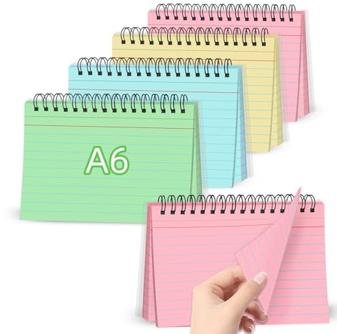 A6 Flash Cards 200 PCS Revision Cards 4 * 6 Inches Lined Revision Flashcards Spiral Ruled Index Cards for Home Office School Essentials