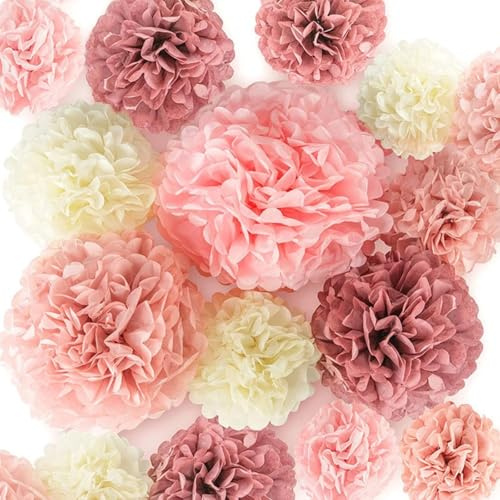 12 pezzi blush rosa oro rosa appeso pompon di carta decorativa – fiori di carta rosa decorazione per matrimonio, compleanno, addio al nubilato e decorazioni boho