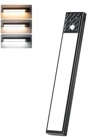 HIBOITEC 3 Colores Led Cocina Bajo Mueble, Regulable Luz Armario Sensor Movimiento, Lampara Led Recargable, Magnética Adhesiva Luces Cocina, Larga Duración Luces Armarios con Sensor sin Cable