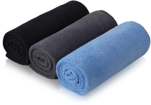 3 Pack Gym Towels Men Small Microfibre Sports Sweat Towel Black,Blue,Grey | 75x35cm,Fast Drying&Absorbent,Small Gym Towel Men,Cooling Towel,Hand Towels,Small Sweat Towel,Gym Sweat Towel
