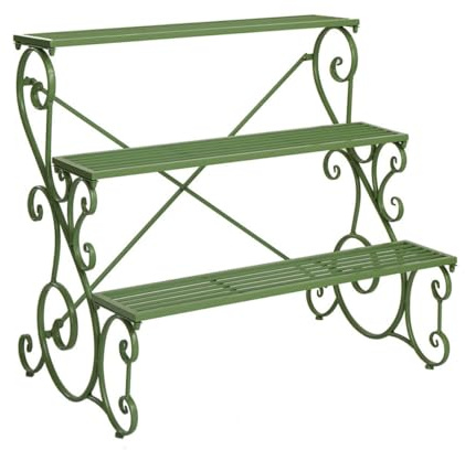 sunbiaouk Supporto per Piante a 3 Livelli, Supporto per vasi di Fiori a Scala, scaffale espositivo per fioriere da Interno, per balconi, Patio, Negozi e Giardini(Green,60x60x85CM)