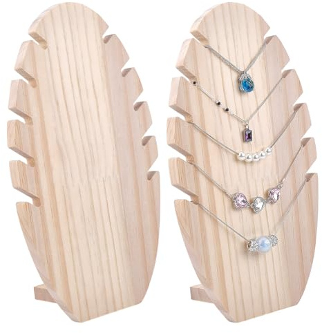 PH PandaHall 2 juegos de soporte de exhibición de collares de madera, soporte organizador de joyas en forma de hoja, 8 x 15 x 25,5 cm, caballete de exhibición de collares pequeños para el hogar