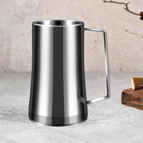 Boccale da birra isolato in acciaio inox, con design a doppia parete e manico ergonomico, 10 x 10 x 10 cm, boccale per bevande calde o fredde