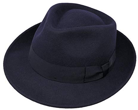 Premium Doyle Teardrop Fedora-hatt, 100 % ullfilt, vikbar för resor, vattentålig, unisex, Marinblått Xsp, 6 3/4-6 7/8