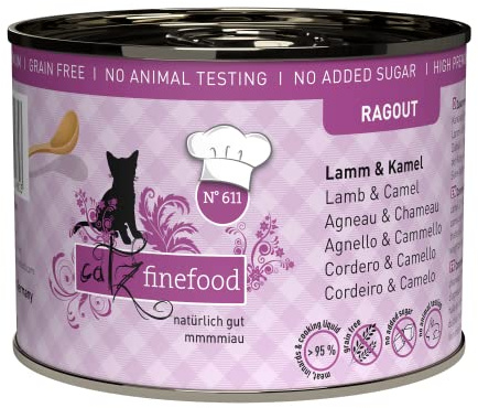catz finefood Ragout N° 611 - Nourriture Humide pour Chat - Agneau & Chameau - Nourriture Fine pour Chats en Sauce sans céréales ni Sucre à Haute teneur en Viande - 6 boîtes de 190 g