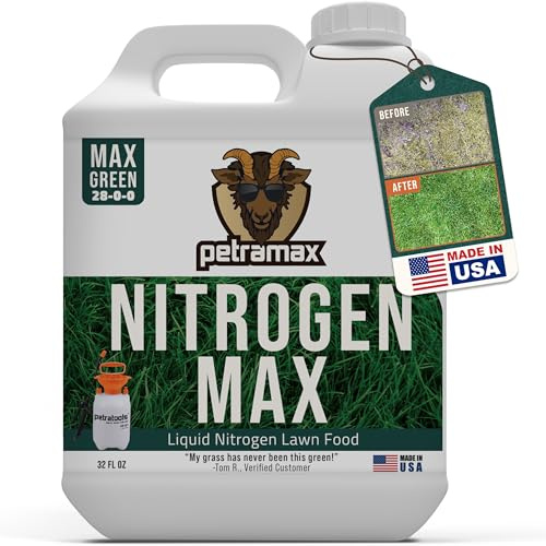 Petramax Liquid Nitrogen Fertilizer 28-0-0 NPK - 32 Oz Spring & Summer Liquid Grass Fertilizer for Lawn, Spray on Easy to Apply for Deep Green Lawn Care - Slow Release High Nitrogen Turf Builder