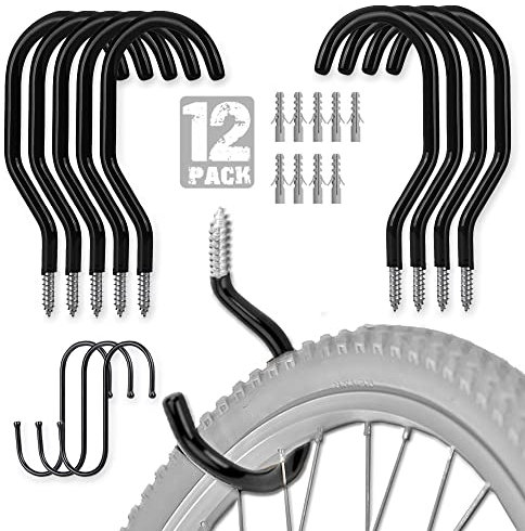 Lot de 12 grands crochets de plafond à visser avec revêtement en caoutchouc résistant pour suspendre des plantes, des échelles de vélo, des outils électriques, des rangements, des garages
