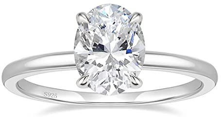 Titaniumcentral 3CT Bagues pour dames Argent 925 Solitaire Ovale Zirconia Bagues de fiançailles Promesse Bague de mariage (Argent,51 (16.2))