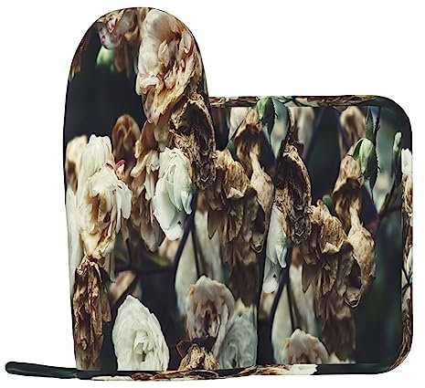 Fiori Guanti Da Forno E Pentola Supporti Resistente Al Calore 2pcs Set BBQ Guanti E Pastiglie Per Cottura Cottura Grigliare