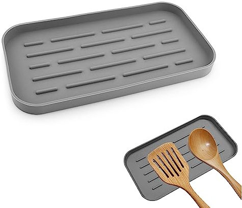 SwirlColor Porta Mestoli da Cucina, Funzionale Silicone Porta Utensili Splash Poggia Cucchiaio per Piano Cottura, Piano da Pranzo, Tavolo (Grigio)