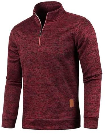 Half Zip Pullover Herren Ohne Kapuze Männer für Solid Arbeitspullover Oversize Winter Sport Arbeitspullover Sweater Men (DE/NL/SE/PL, Alphanumerisch, XL, Regular, Regular, Weinrot)