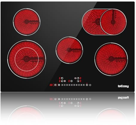 Piastra in vetroceramica 5 zone, Piano cottura vetroceramica 8600W, 9 livelli di potenza, timer, sensore tattile, 77 cm