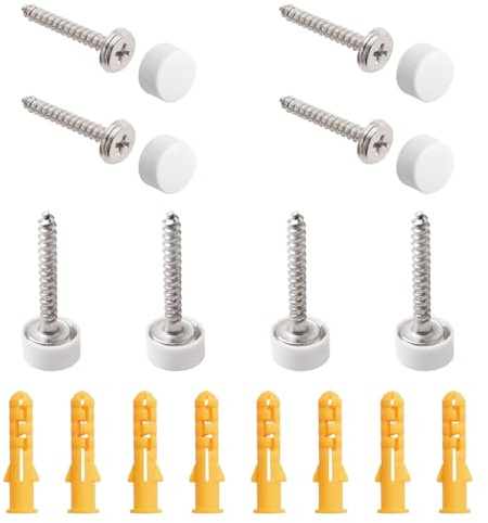 INCREWAY Tornillos de espejo, 20 juegos de clavos de espejo de acero inoxidable 304 de 12 mm con tapas de plástico, color blanco