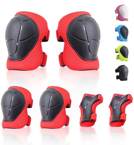 NEOVSUNY Protection Roller Enfant, Equipement de Protection Skateboard Protecteurs Enfants Genouillères Coudières Protège-Poignets pour Le Patinage à roulettes,Planche à roulettes,Scooter,Vélo (Rouge)
