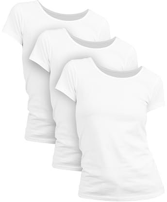 Basic Treasure 3er Pack Tshirt Damen Weiß, Kurzärmliges Shirt, 100% Baumwolle T Shirt (Weiß, M)