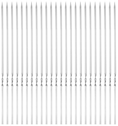 QUARKZMAN 24 piezas de Brochetas de Metal 30cm x 4.3mm x 1.2mm Palitos Planos de Acero Inoxidable Reutilizables para Barbacoa al Aire Libre Parrilla de Barbacoa para Carne, Camarones