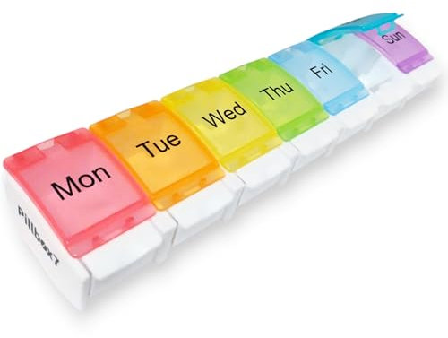 PILLBOX7 Weekly Pill Box 7 Day Monday - Sunday | Pill Boxes 7 Day 1 Times a Day, Pill Organiser Premium Quality, Tablet Organiser Spring Open Design for Your Pills, Vitamins, Medicine Organiser
