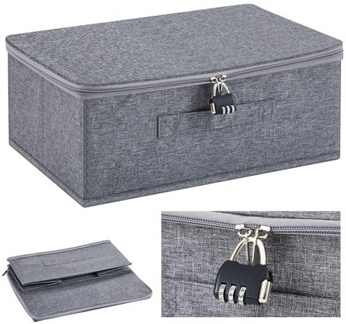 Briwooody Discreet Lockable Toy Bag Storage Organizer Toy Bag Storage Bins Case with Zipper Lid for Women and Men Clothes Container(Gray,15 x 10 x 6.3 Inch)