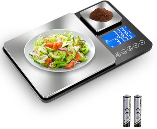 Drcowu Bilancia Cucina Digitale a doppia piattaforma da 500g e 15kg, dotata di doppia precisione 0.01g, 1g, funzione di accumulo, Bilancia da Cucina Professionale con Funzione Tare, Facile da Leggere