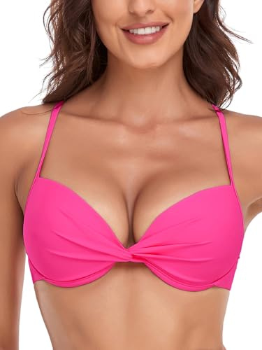 RELLECIGA Top Bikini con Ferretto da Donna, Rosa Caldo, S