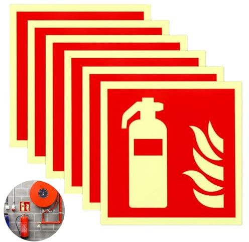 Diyxisk Feuerlöscher Schild Hochwertiges,6 Bilder Nachleuchtend Selbstklebende 150 X 150 Mm Brandschutzzeichen Feuerlöscher Schild Nachleuchtend Einfach zu Bedienen,Geeignet Innen Außenbereich