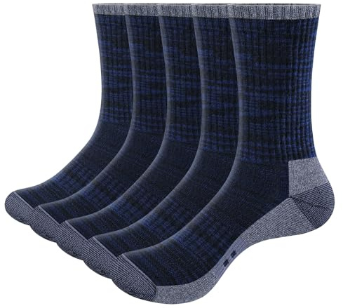 YUEDGE Herr vadderade crew-strumpor promenadstrumpor anti-svett arbetsstrumpor för män, prestanda golf tennis träning atletiska strumpor casual sportstrumpor, multipack, 5 par, Blå02, 40-44 EU