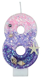 Weenwill Velas de Cumpleaños de Sirena para Tartas,Velas de Cumpleaño,Vela con Números del 8 con Purpurina Rosa y Púrpura,Adornos para Tartas con Lentejuelas 3D para Niñas,Fiestas de Cumpleaños