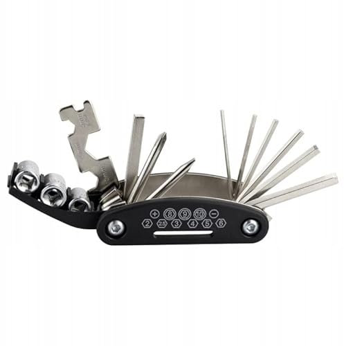 DomoDomo Fahrrad Multitool 16-in-1 – Kompaktes Reparaturset | Ideal für unterwegs | Hochwertiger Stahl | Inbusschlüssel, Schraubendreher & Steckschlüssel | Universal