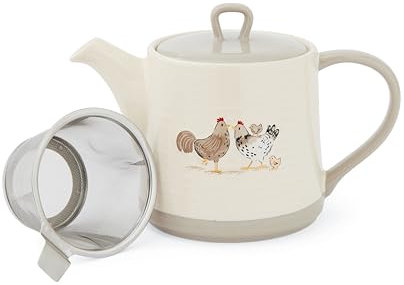 Cooksmart Hen House Lane - Tetera con infusor | Tetera estilo granja de diseño británico | Gres en relieve con cuerpo acanalado | Utensilios de cocina rústicos | Apto para lavavajillas y microondas