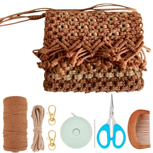 WEBEEDY Set di borse per macramè, fai da te, con 142 metri, 3 mm di filo macramè (2 colori) e istruzioni video (lingua italiana non garantita)