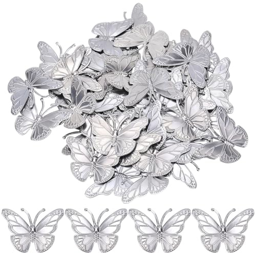 GORGECRAFT 50pz Mariposas de Metal 3D Decoración de Pared para Primavera Y Verano Escultura de Insectos Adorno Colgante para Jardín Patio Cerca Dormitorio Oficina Ventana Exterior 4.45 x 6cm