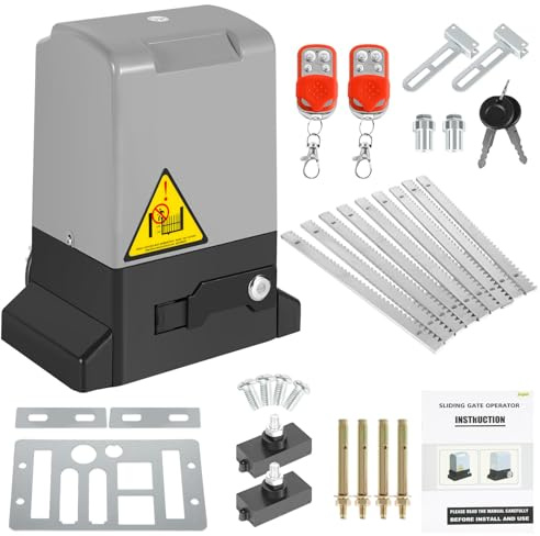 Joparri Accionamiento de puerta corredera, 1200 kg, 550 W, accionamiento de puerta de garaje con 2 mandos a distancia, 2 llaves de desbloqueo y función de cierre automático para hotel, fábrica, puerta