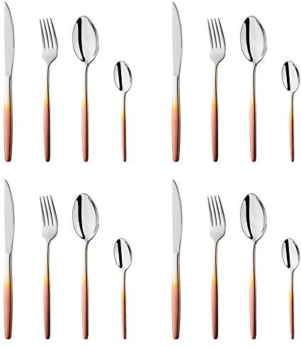 BISDARUN Stainless Steel Flatware Rose Gold Coloured Handle Cutlery Set 16 Piece Silverware Tableware Set Service for 4, Spoon Fork Knives for Party Outdooor Camping Travel, Dishwasher Safe
