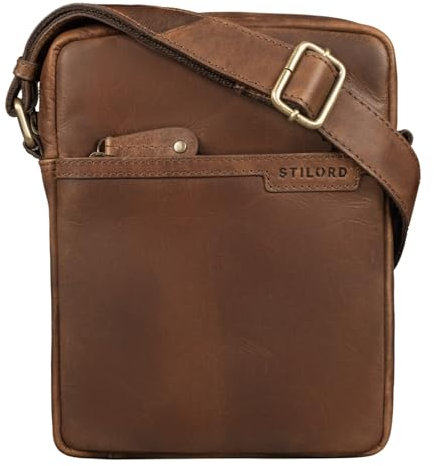 STILORD 'Blake' Herrentasche zum Umhängen Leder Kleine Schultertasche Männer 8 Zoll Messenger Bag DIN A5 Echtes Vintage Leder, Farbe:mocca - dunkelbraun
