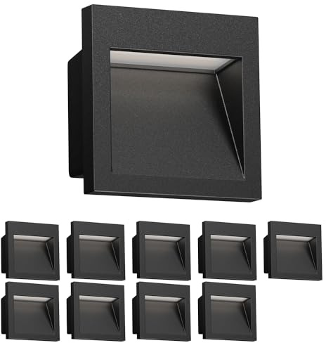 ledscom.de 10x LED Wandeinbauleuchte NOLA, Downlight für außen, IP54, schwarz matt, 90 x 90mm, warmweiß