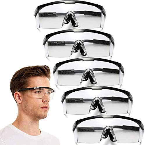 HANCHS Safety Glasses, 5Pack Adjustable Wide-Vision Protective Glasses, Lightweight Fog-Proof Safety Goggles