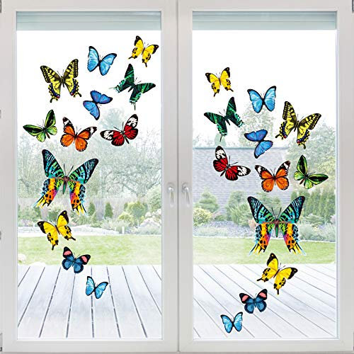 Waline 24 Pcs Colorful Butterfly Window Clings - Double-Sided Anti-Collision Window Decals to Prevent Bird Strikes - Non-Adhesive Static Butterfly Cling Stickers for Home Glass