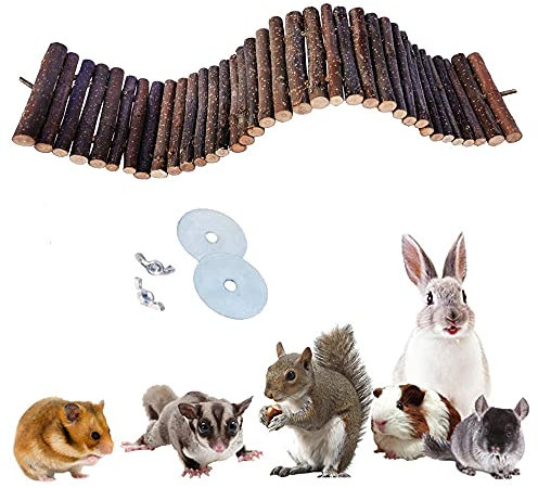 Kauspielzeug aus Natürlichem, Natural Living Brücke, Hängebrücke aus Holz, Pet Ladder Bridge, Kletterleiter für Hamster, mit 2 Flügelschrauben und 2 Unterlegscheiben, Hamsterkauen Kletterspielzeug