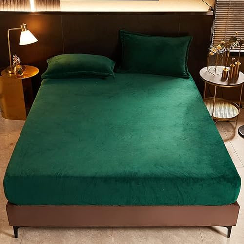Lanqinglv Flanell Spannbettlaken Bettlaken 90x200 cm bis 25-35 cm Steghöhe Boxspringbett Topper Flauschige Warme Samt Boxspringbett Spannbetttuch Leintuch Cashmere Touch,Dunkelgrün
