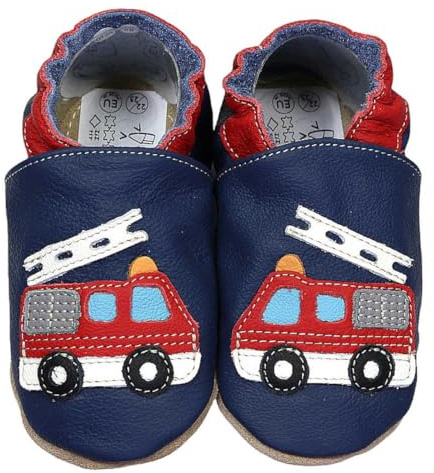 HOBEA-Germany Chaussures de Jardin d'enfants Safestep, chaussons pour enfants, chaussures en cuir (Pompiers bleu, 28/29)