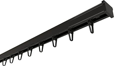 Home-Vision Gardinenschiene Vorhangschiene 1-läufig, 4 Farben Schienen (Serie Y, Schwarz Gardinenschiene mit Faltenlegehaken, 120cm) Aluminium, Inkl. Befestigungsmaterial, für Schiebevorhang