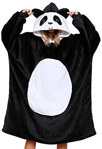 Niwicee överdimensionerad huvtröja filt fluffig fleece huva bärbar filt sweatshirt mjuk varm bekväm gigantisk huvtröja rock söta djur huvtröjor med stor ficka för kvinnor män barn