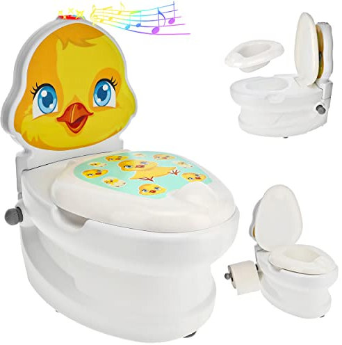 alles-meine.de GmbH Kindertoilette Spülgeräusch + Licht Effekt - Wasserspülung Modell wählbar Töpfchen/Nachttopf/Babytopf - mit Deckel - weiß - Musik - Toilettentrainer..
