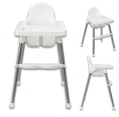 Adjustable 3-in-1 White Baby High Chair Infant High Feeding Seat Toddler/Children Table Chair with Safety Belt and Footrest