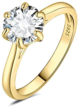 JewelryPalace Klassisch 8mm 2ct Rundschliff Moissanite Solitär Promise Ring Damen, Verlobungsring Damenring Ringe Silber 925 mit Stein für Frauen, Simulierte Diamant Jubiläum Eheringe Vergoldet 51