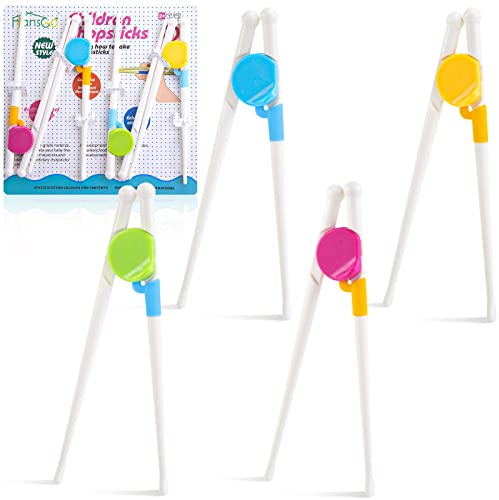 HANSGO Kids Training Chopsticks, 4 Pairs Easy Grip Chopsticks for Toddlers & Beginners, Learning Utensils for Daily Meals, Home, School Lunch & Family Dining